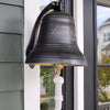Closeup of 10 inch bronze finish ridged bell with engraving