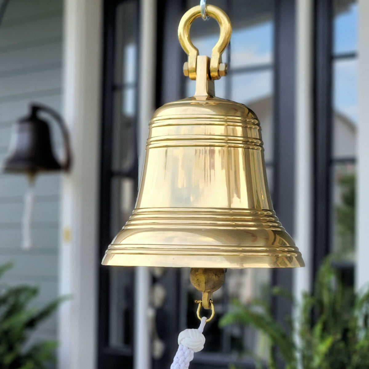 14 Inch Diameter Polished Brass Ridged Hanging Bell – BrassBell