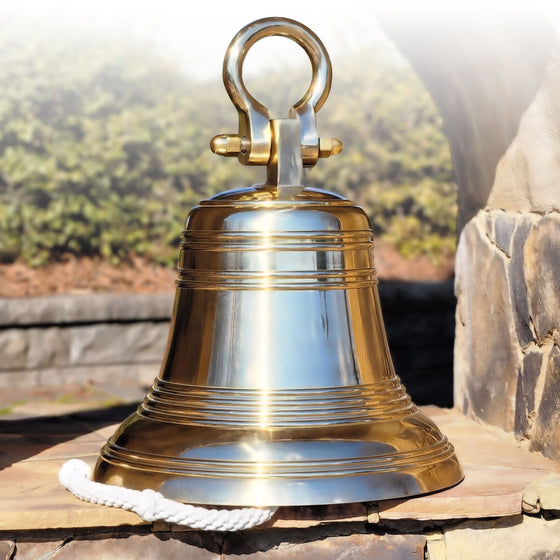20 Inch Diameter Personalized Polished Brass Ridged Hanging Bell