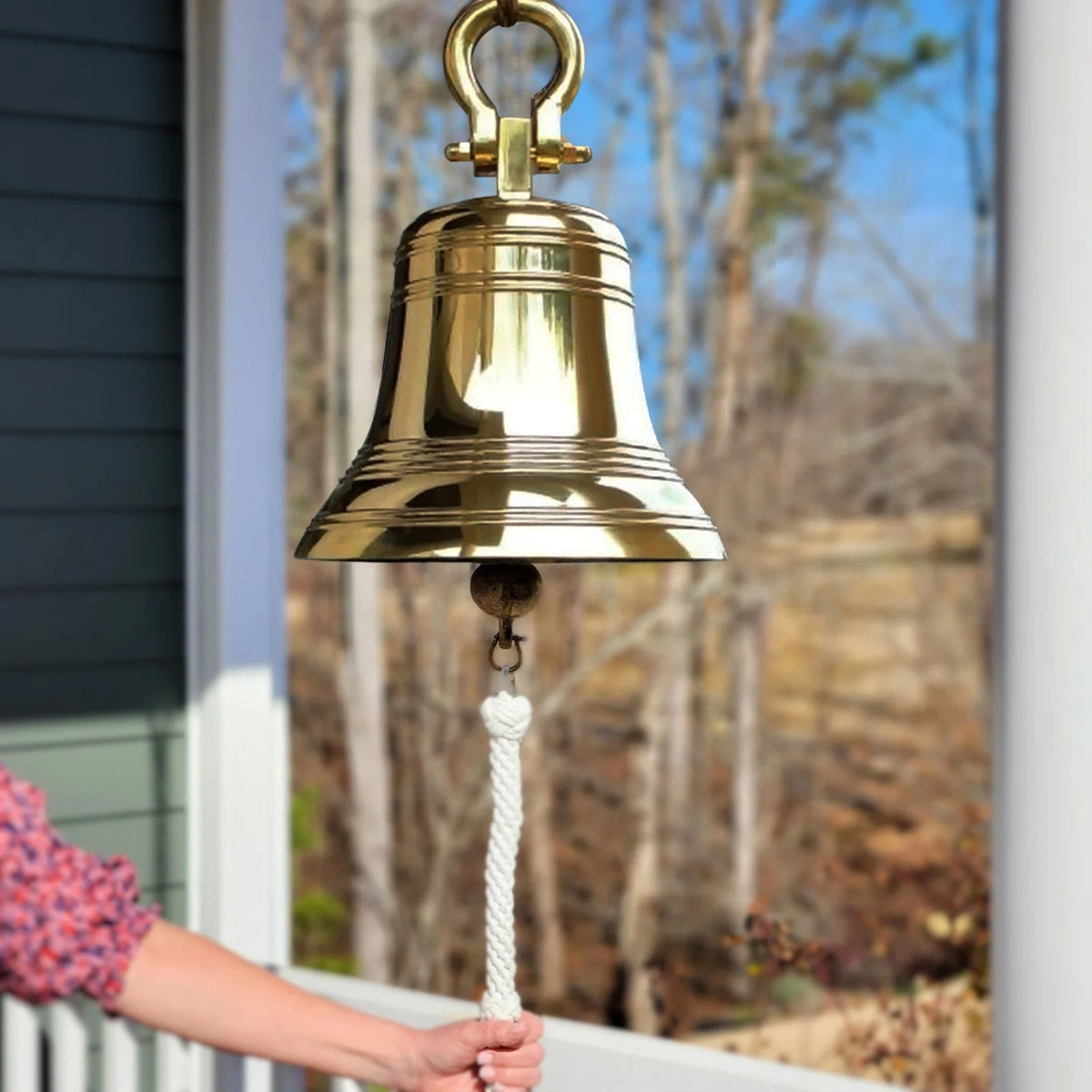 14 Inch Diameter Polished Brass Ridged Hanging Bell