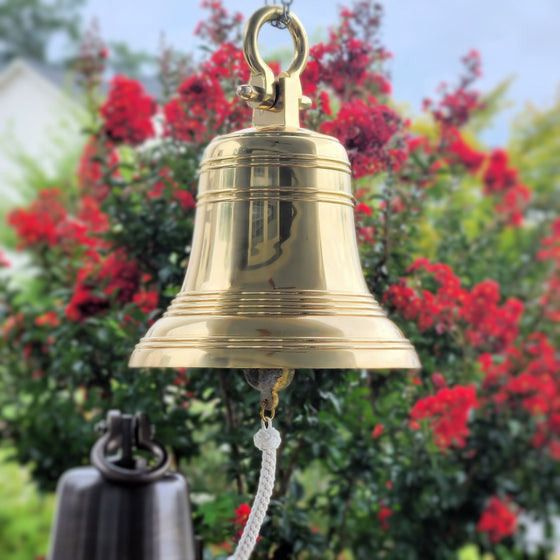 18 Inch Diameter Personalized Polished Brass Ridged Hanging Bell