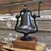Large bronze finish brass and cast iron railroad bell on deluxe walnut wood base