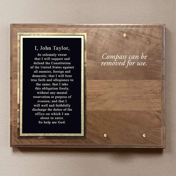 Personalized Coast Guard Compass plaque shown with compass top and bottom removed for use