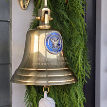  7 inch diameter polished brass wall bell with Navy emblem and two lines of engraving