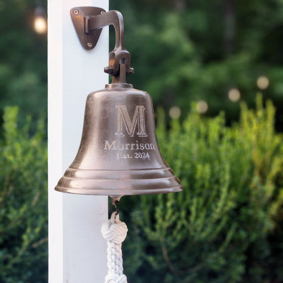 8 Inch Distressed Brass Family Initial Wall Bell