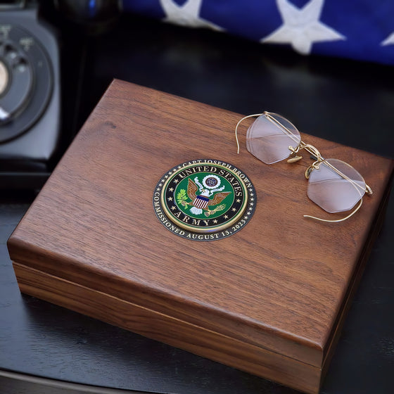 Personalized U.S. Army Walnut Keepsake Box with Colored Medallion