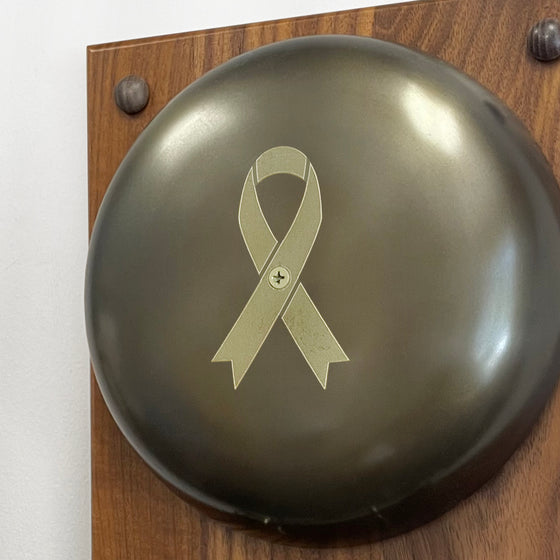 Cancer Ribbon Engraved Boxing Bell on Plaque Bell Close-up