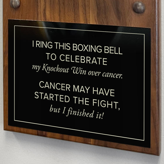 Cancer Ribbon Engraved Boxing Bell on Plaque Engraving Close-up