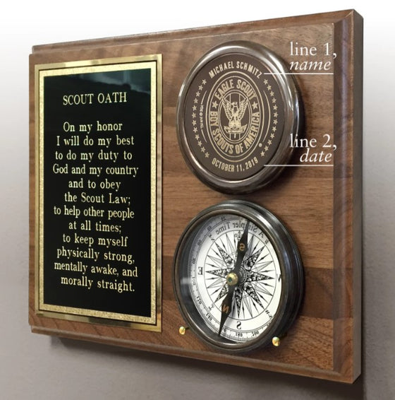 Eagle Scout Personalized Compass On Wood Plaque