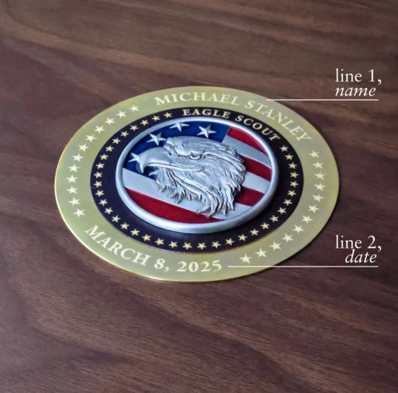 Eagle Scout Keepsake Box with Personalized Eagle Head Medallion Engraving Instructions