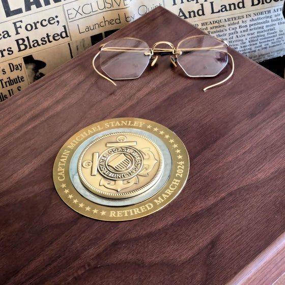 Large Deluxe Personalized Coast Guard Keepsake Box with Brass Medallion