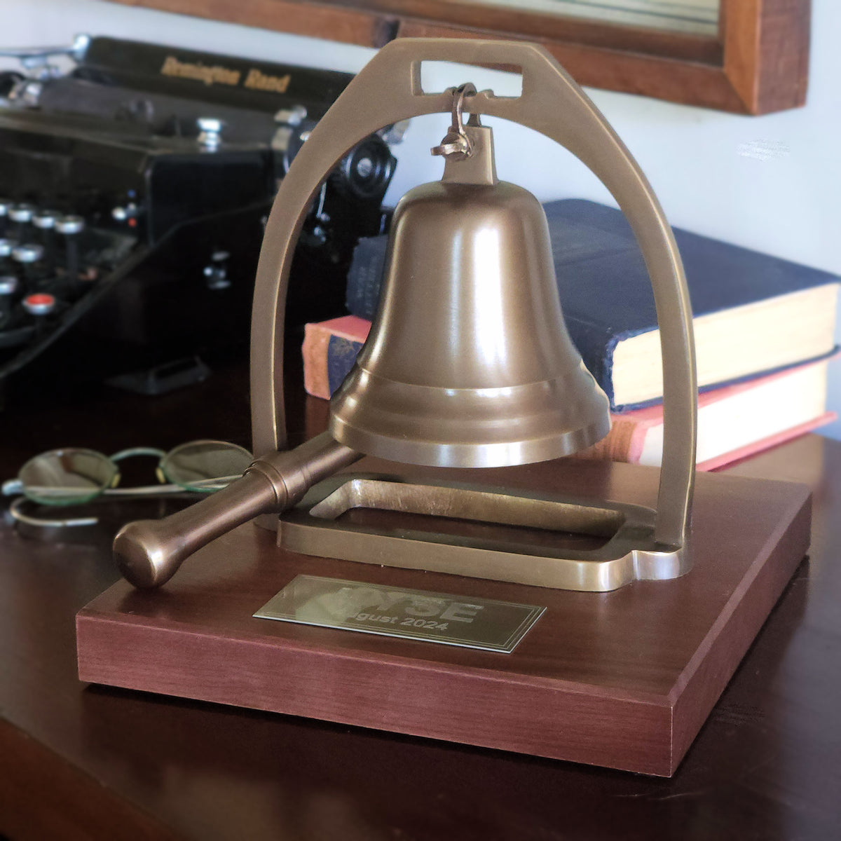 Medium Deluxe Engravable Antiqued Brass Desk Bell With Striker – BrassBell