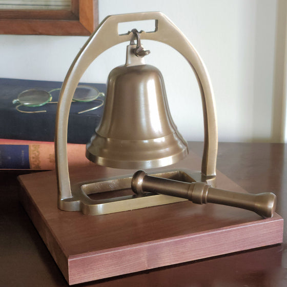 Medium Deluxe Engravable Antiqued Brass Desk Bell With Striker