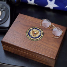  Personalized Walnut Keepsake Box with Colored Navy Medallion