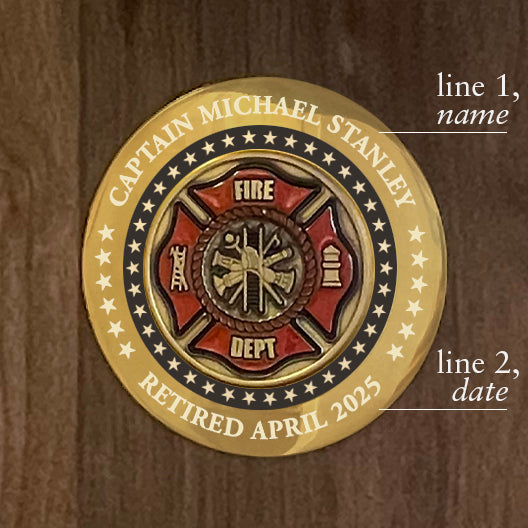 Personalized Firefighter Helmet on Plaque with Brass Maltese Medallion Engraving Instructions