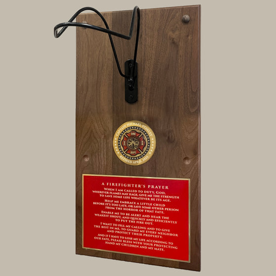 Personalized Firefighter Helmet on Plaque with Brass Maltese Medallion Helmet Not Included