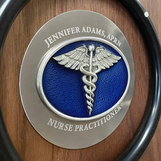 Personalized Nurse Stethoscope Wood Plaque Medallion Closeup