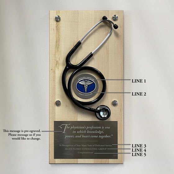 Engraved Physician Stethoscope on Maple Plaque