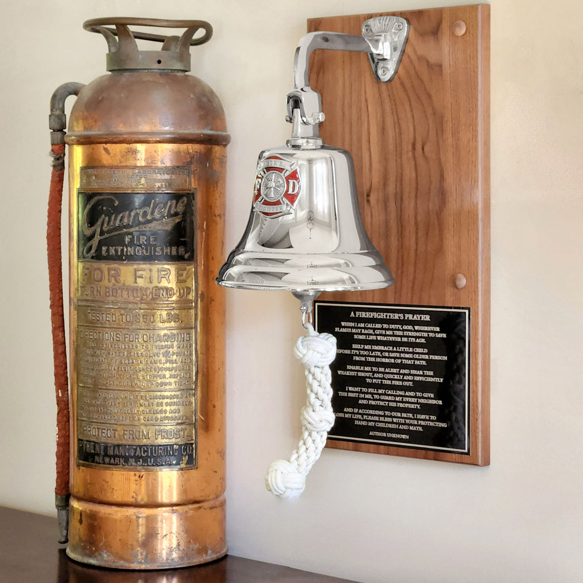 7 INCH DIAMETER NICKEL BRASS FIRE FIGHTER EMBLEM PLAQUE BELL﻿ – BrassBell