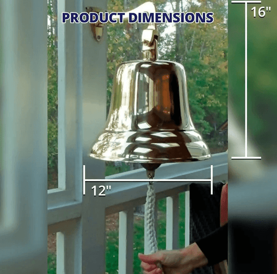 12 Inch Diameter Engravable Polished Brass Hanging Bell Second