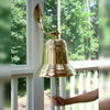12 inch polished finish brass wall bell with mount and hand on cotton pull rope