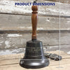 Graphics showing product dimensions of a 13 inch tall, 6 inch diameter dark bronze finish hand bell