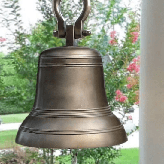 14 Inch Antiqued Brass Ridged Hanging Bell Second