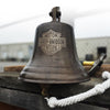 14 inch distressed antique finish wall bell with large engraved motorcycle company logo