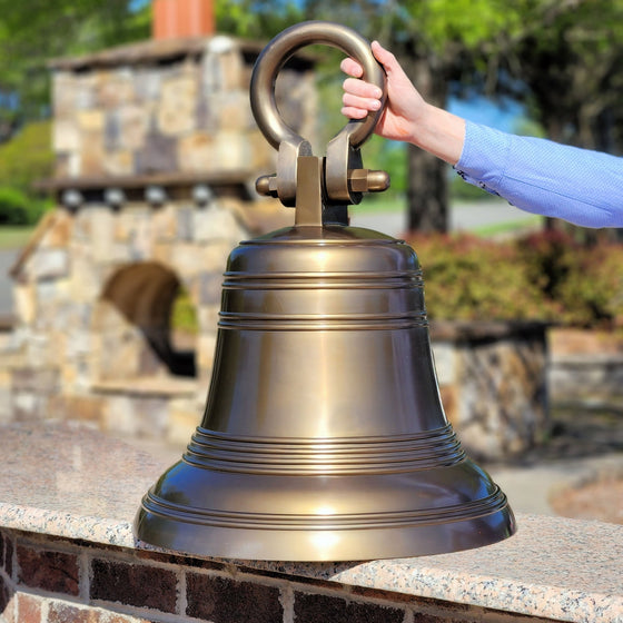 20 Inch Diameter Antiqued Brass Ridged Hanging Bell – BrassBell