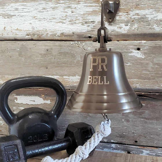 7 Inch antiqued finish solid brass wall bell engraved with PR Bell for Personal Record