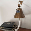 7 Inch Diameter Antiqued Brass Wall Bell With Blue Line Emblem