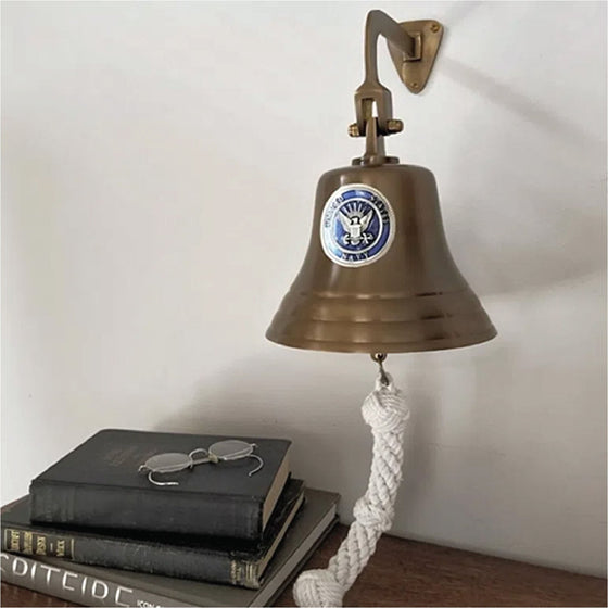 7 inch antiqued finish solid brass wall bell with blue pewter Navy logo