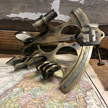  Antiqued brass 8 inch replica antique sextant on vintage map