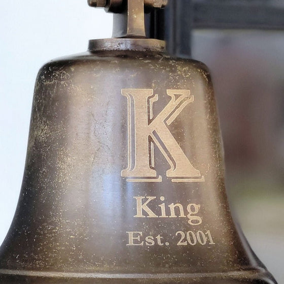 8 Inch Diameter Distressed Brass Family Name Initial Wall Bell