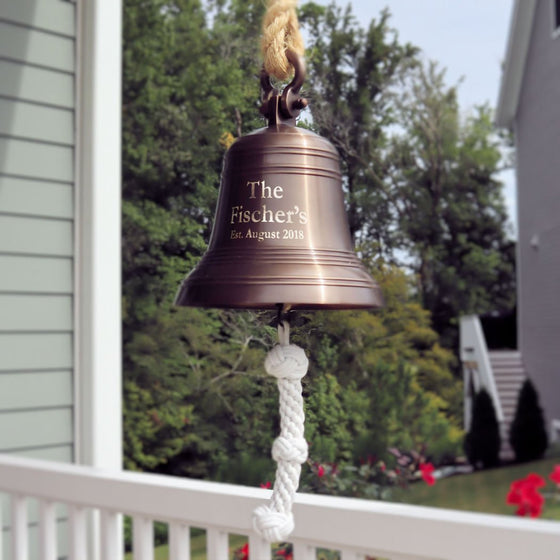 8 Inch Engravable Antiqued Brass Ridged Hanging Bell – BrassBell