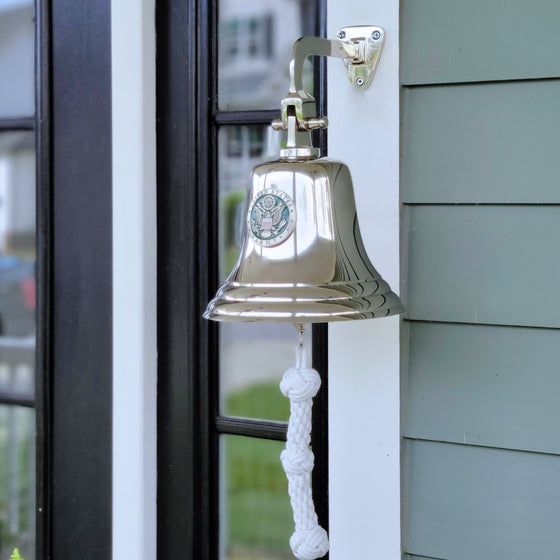 8 Inch Diameter Nickel Finish Brass Army Emblem Wall Bell