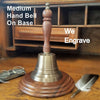 9 inch tall antiqued brass and wood hand bell with optional round shaped hardwood display base