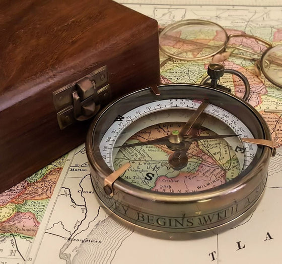 Antiqued Brass Map Compass