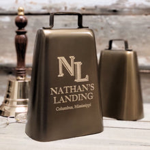  Extra large 8.5 inch tall antiqued finish solid brass cowbell with optional logo and text engraving