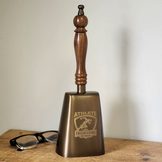 Large Engravable Antiqued Brass Cowbell With Wood Handle