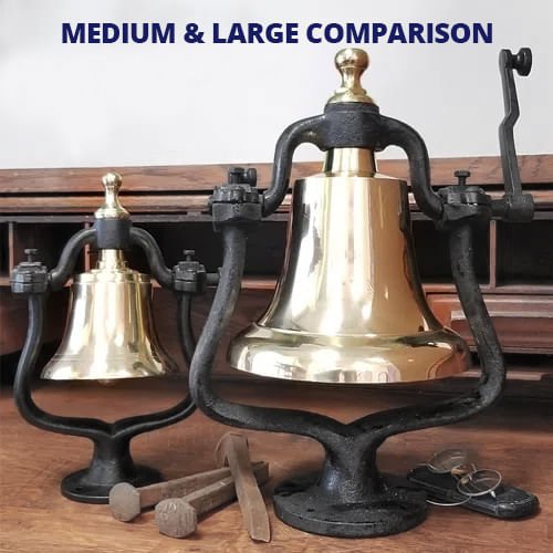 Size comparison between a large and medium railroad bell