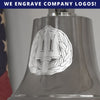 Closeup of optional customer logo on the front of a nickel finish brass medium memorial bell