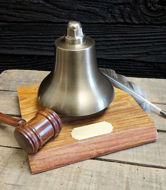 Medium stock market bell with optional notched corner brass plate suitable for engraving