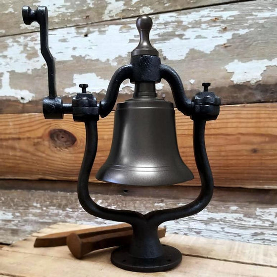 Medium dark bronze finish brass and cast iron railroad bell replica with no base