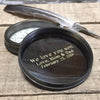 Example of custom text engraving inside the lid of a brass teacher compass
