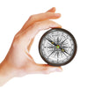 Hand holding closed compass to show size reference