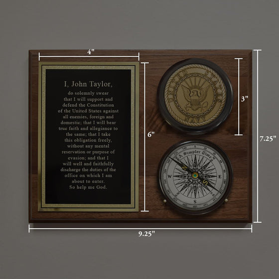 Personalized U.S. Brass Navy Compass on Plaque